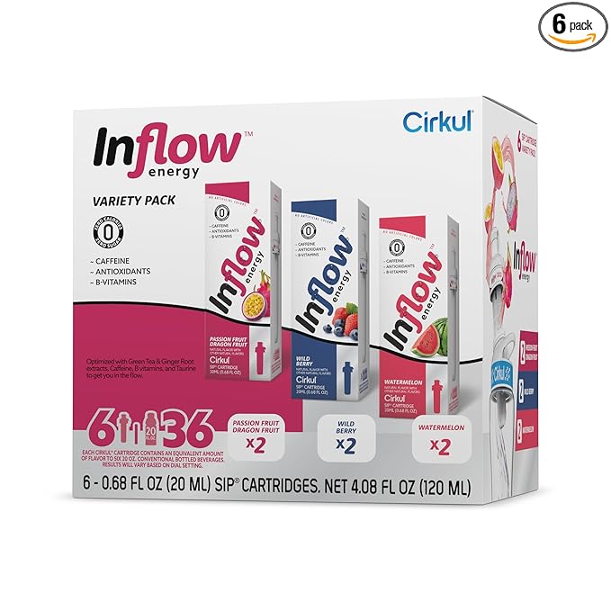 Cirkul Inflow Energy Flavor Cartridge Variety Pack with Caffeine, 6-Pack (2 Passion Fruit Dragon