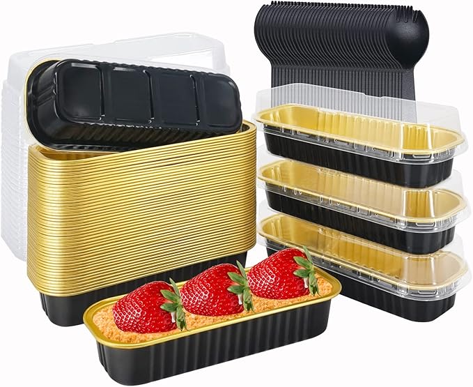 LNYZQUS Aluminum Foil Mini Loaf Pans with Lids 50 Pack, 6.8oz Rectangle Baking Cups Muffin