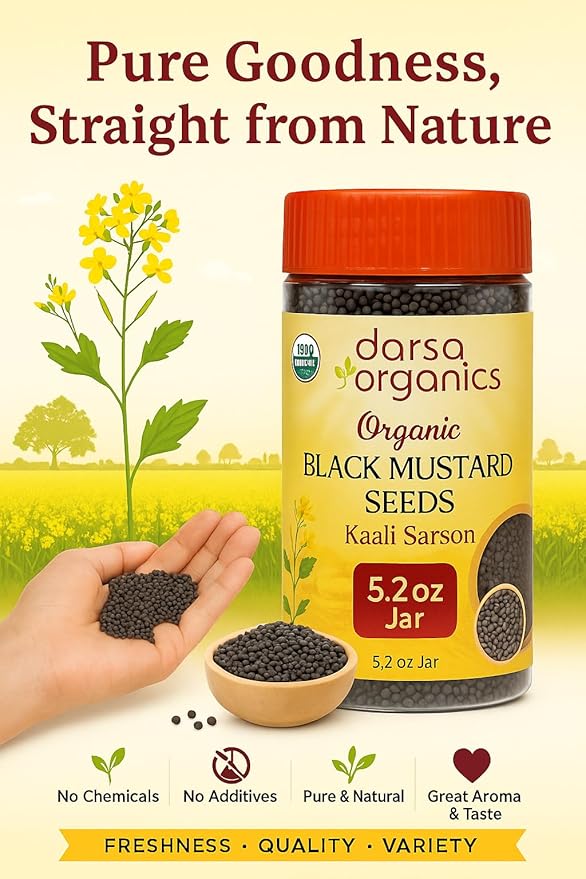 Darsa Organics Black Mustard Seeds 5.3 oz - Premium Quality USDA Organic Certified Black Mustard