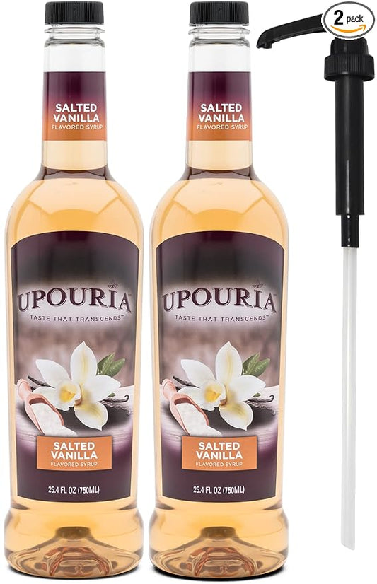 Upouria Salted Vanilla Syrup Flavoring, 100% Vegan, Gluten-Free, Kosher, 750ml bottle (Pack of 2)
