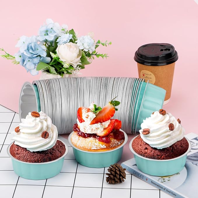 Beasea 8oz Aluminum Ramekins, 100 Pack 3.9" Mini Disposable Baking Foil Cups Ramekin Cup Cupcake