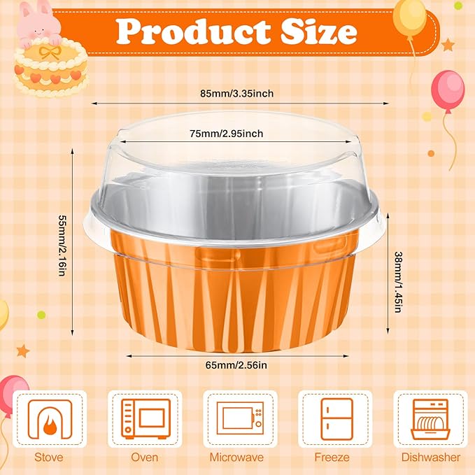 Gejoy 400 Pcs Aluminum Foil Baking Cups with Lids 5 oz Disposable Ramekins Mini Cake Pans Creme