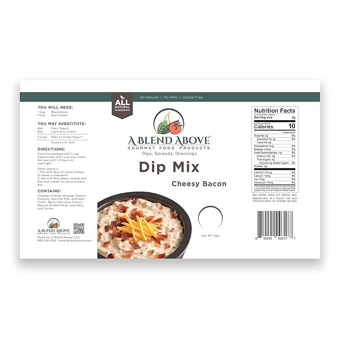 A Blend Above Cheesy Bacon Dip Mix, 3 Packs, 1 oz. Each, Makes 16 Ounces, Gluten-Free, No MSG, All