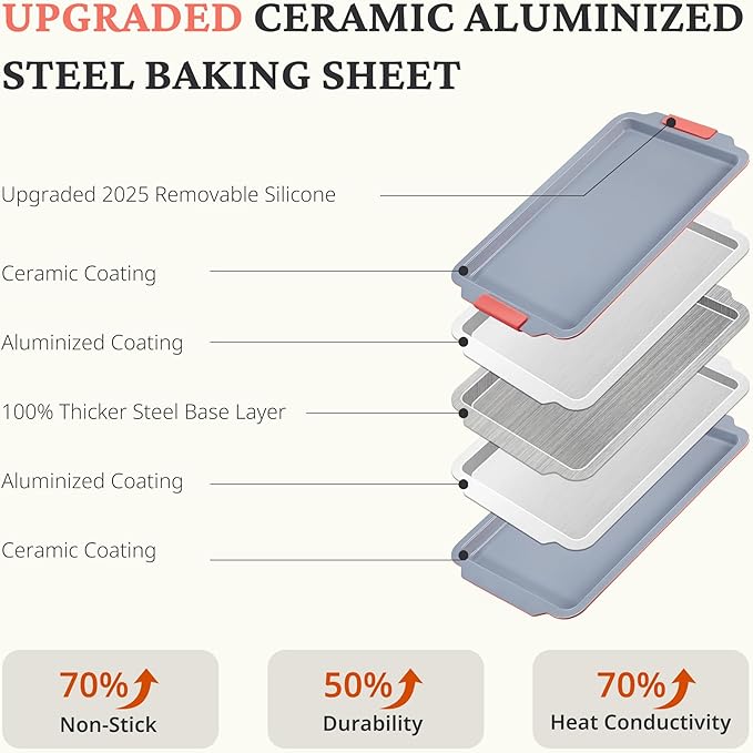 BRONYPRO Non Stick Ceramic Baking Sheet Pan Set of 3, Natural Non Toxic Cookie Sheets for Baking