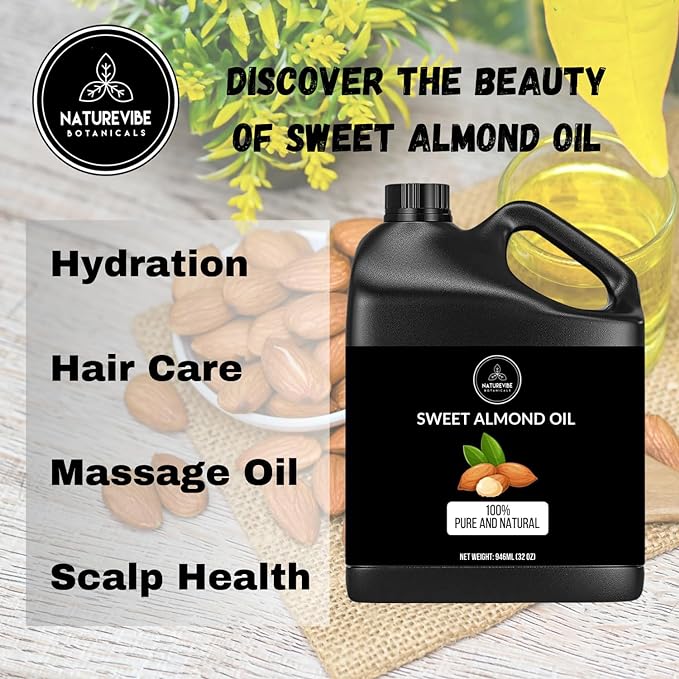 Naturevibe Botanicals Sweet Almond Oil 32 Ounces | 100% Pure and Natural Unrefined Cold Pressed