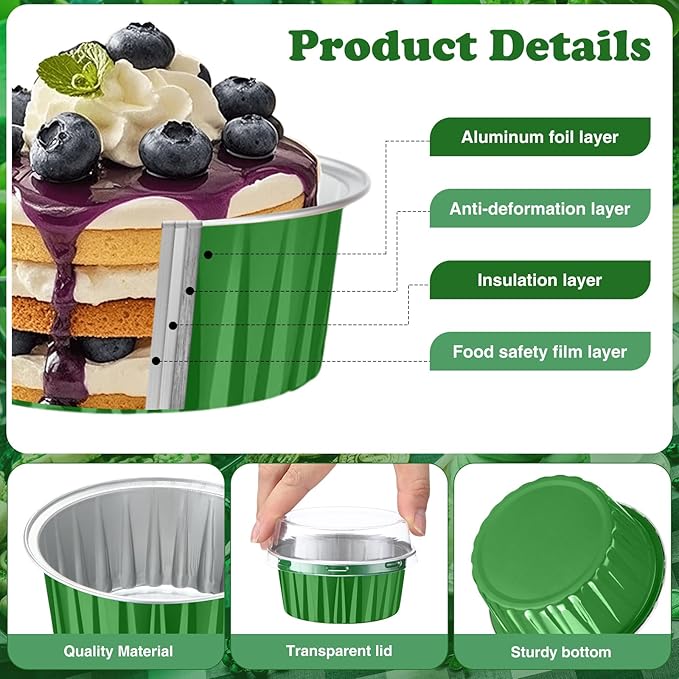 Gejoy 400 Pcs Aluminum Foil Baking Cups with Lids 5 oz Disposable Ramekins Mini Cake Pans Creme