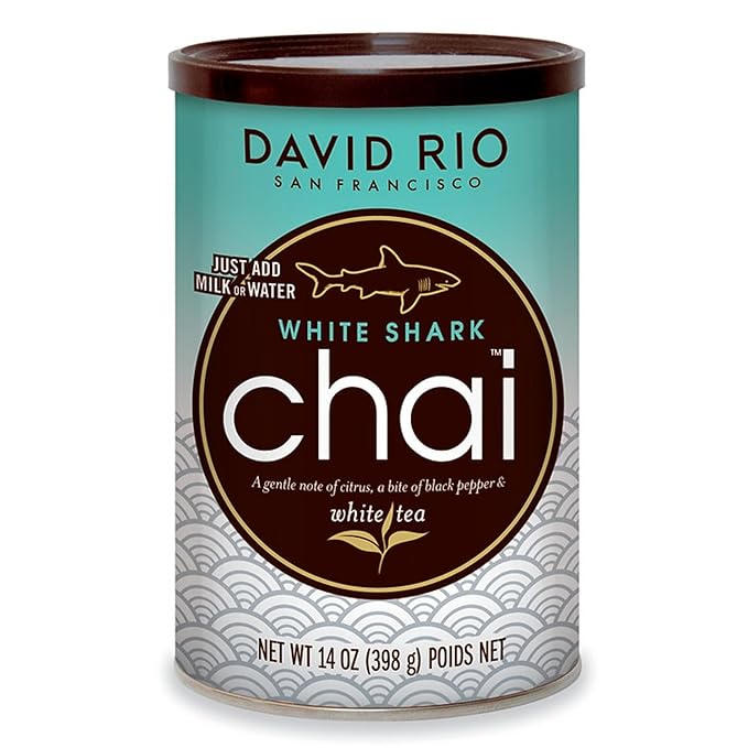 White Shark Chai Tea Latte Mix, 14 Oz, White Tea, Organic Spices, Dairy Free, Serve Hot or Cold
