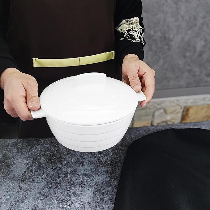Casserole Dish 1.32 Quart French White Ceramic Bakeware Set with Lids, Chip and Crack Resistant