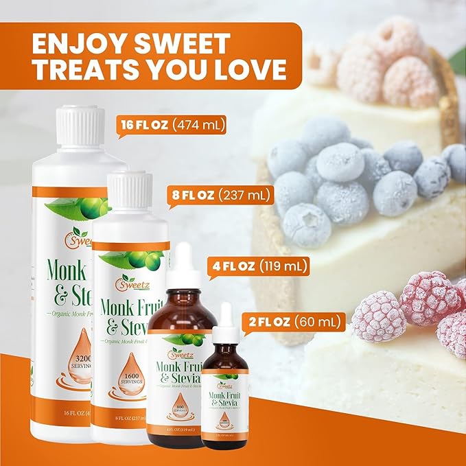 Monk Fruit & Stevia Liquid Sweetener Drops - Natural Sweeteners & Sugar Alternatives - Delicious