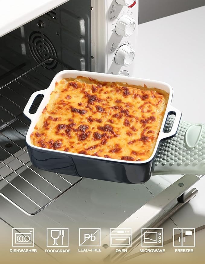 Sweejar 8x8 Baking Pan,Ceramic Casserole Dishes for Oven with Double Handlesï¼? QT Square Cake
