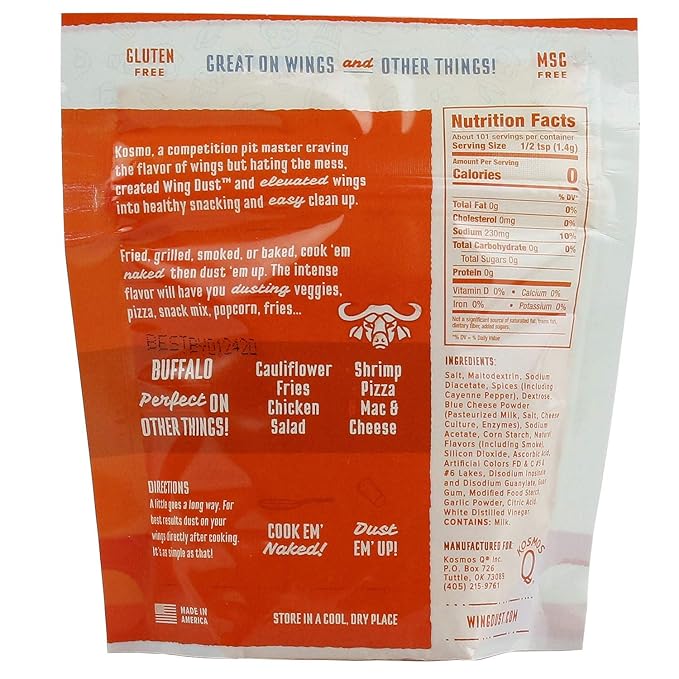 Kosmos Q Buffalo Wing Dust, Classic Buffalo Seasoning Powder For Chicken, Popcorn, Fries & More