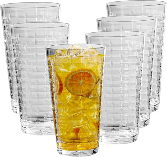 Acrylic Clear Highball Plastic Cups | Plastic Reusable Tumblers 22oz (Set of 6) | Stackable |