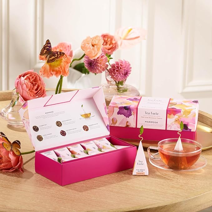 Tea Forte Mariposa Premium Tea Petite Presentation Box Tea Gift Sampler, 10 Count, 1 of Each