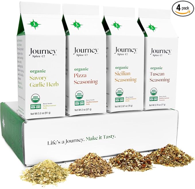 Gourmet Organic Italian Spice and Seasoning Gift Set by Journey Spice Co. | Salt-Free | Pizza