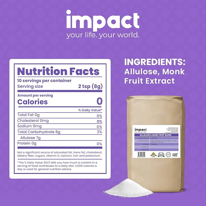 Impact Powdered Sweetener - Allulose & Monk Fruit Blend - Zero Calorie and Carb, Keto-Friendly