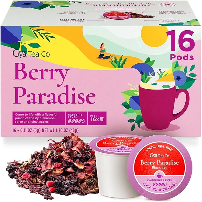 Gya Tea Co Berry Paradise Black Tea Pod (16 ct) - High Caffeinated Smooth Tea with Fruity & Sweet
