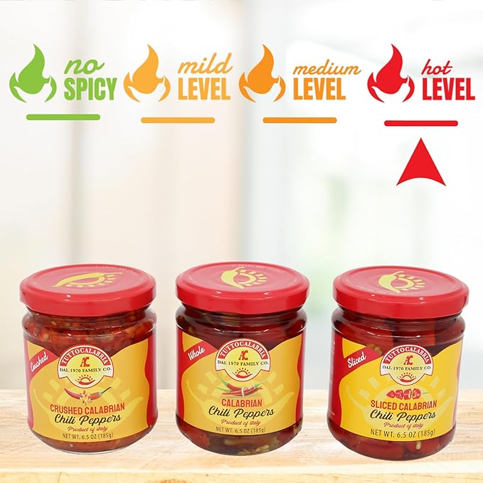 TUTTOCALABRIA Gift Set, Variety 3 Pack, Crushed, Sliced, Calabrian Chili Pepper Gift Set (3 Pack X