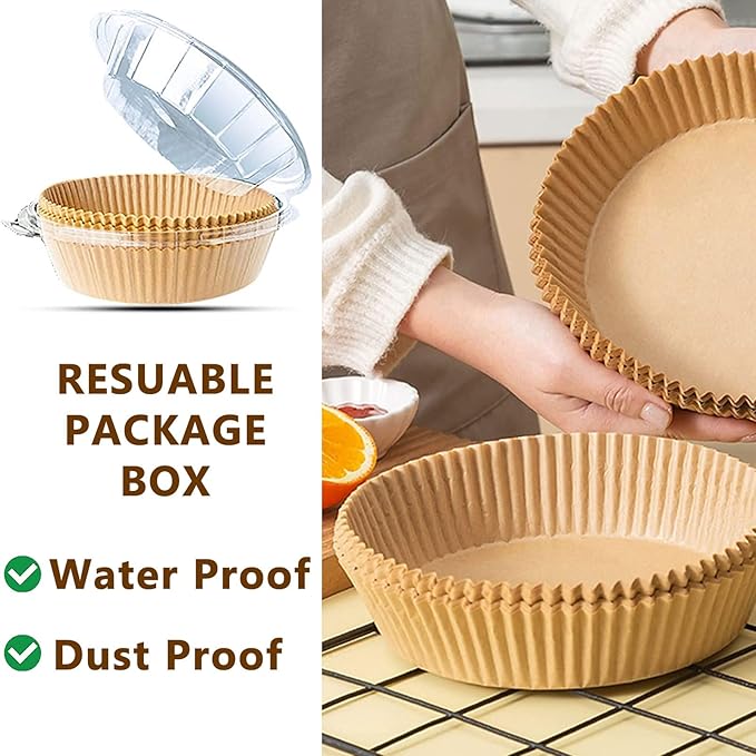 200PCS Air Fryer Liners Disposable: Round 7.9 Inch Non-Stick Airfryer Paper Liners - Food Grade