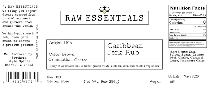 Raw Essentials Caribbean Jerk Rub ??Spicy & Aromatic ??Perfect on Grilled Meats, Seafood, Tofu &