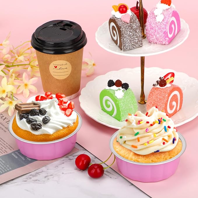 Beasea Aluminum Cups for Baking, 8 oz 100 Pack 3.9" 235ml Disposable Ramekins Bake Ramekin Cup