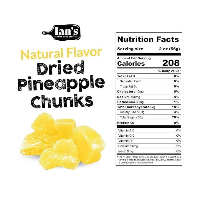 IAN's Dried Pineapple Chunks (2lb) Sweetened With Natural Cane Sugar - Dehydrated Pineapple Chunks