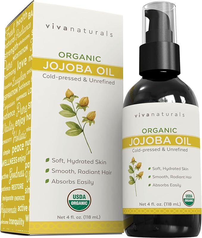 Viva Naturals Organic Jojoba Oil - Pure Cold-Pressed for Skin and Hair, USDA Certified Face