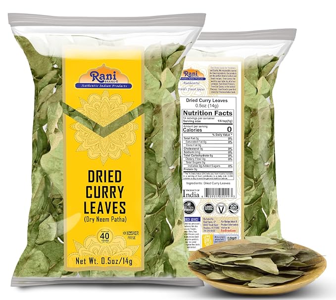 Rani Dried Curry Whole Leaves (Kari Neem Patha) Indian Spice 0.5oz (14g) ~ Non-irradiated | All