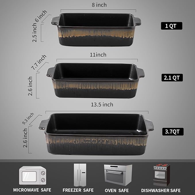 KOOV Bakeware Set, Ceramic Baking Dish, Rectangular Baking Pans Set, Casserole Dish for Cooking