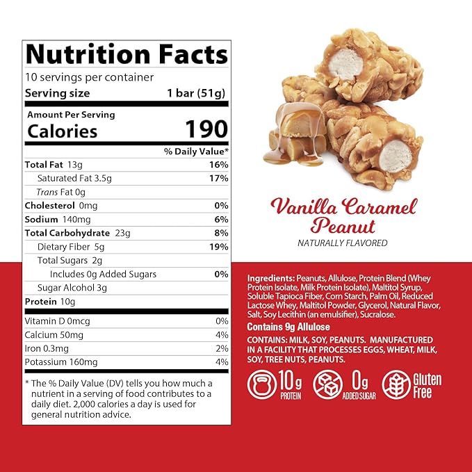 Genius Gourmet Nut Roll Bars Vanilla Caramel Peanut ??10g Protien, Zero Added Sugar, Gluten Free