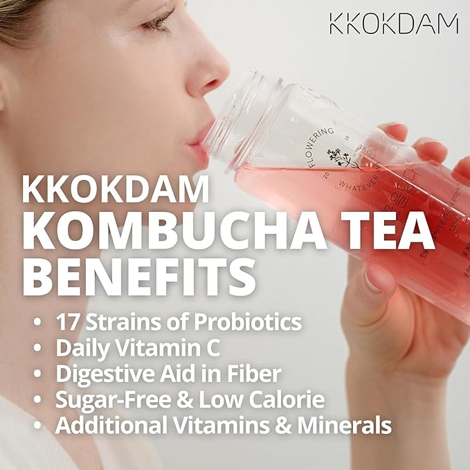 KKOKDAM Kombucha Tea - Peach & Cherryblossom Korean Tea - Kombucha Drinks Probiotic Support, Low