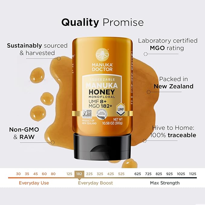 MANUKA DOCTOR - Manuka Honey SQUEEZY MGO 182+ / UMF8 DUAL RATED Monofloral, 100% Pure New Zealand