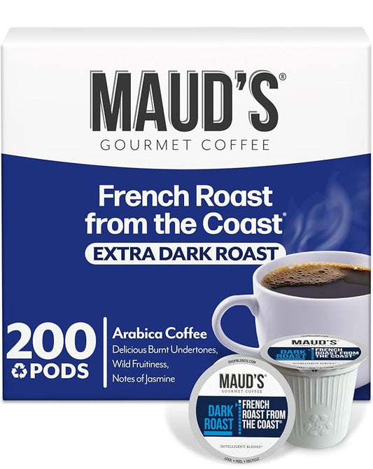 Maud's French Roast Coffee Pods, 200 ct, Dark Roast Coffee in Recyclable Single Serve Pods – 100%
