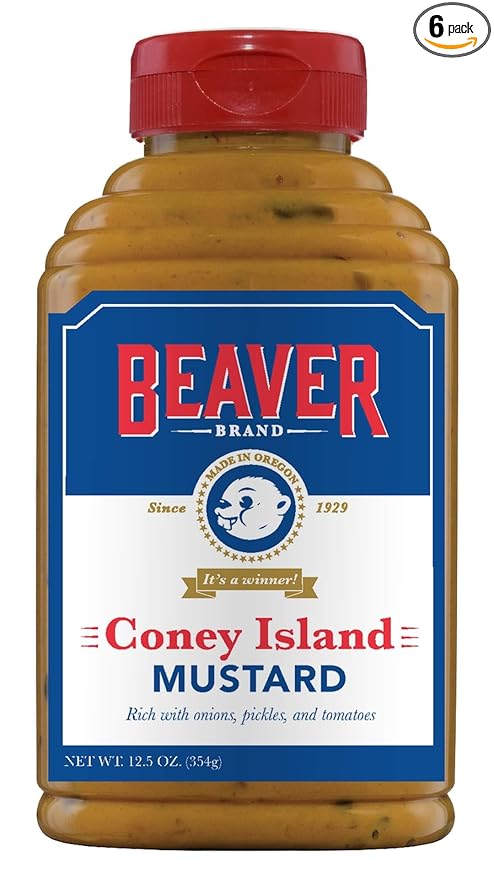 Beaver Coney Island Hot Dog Mustard, 12.5 Ounce Squeeze Bottle (Pack of 6)