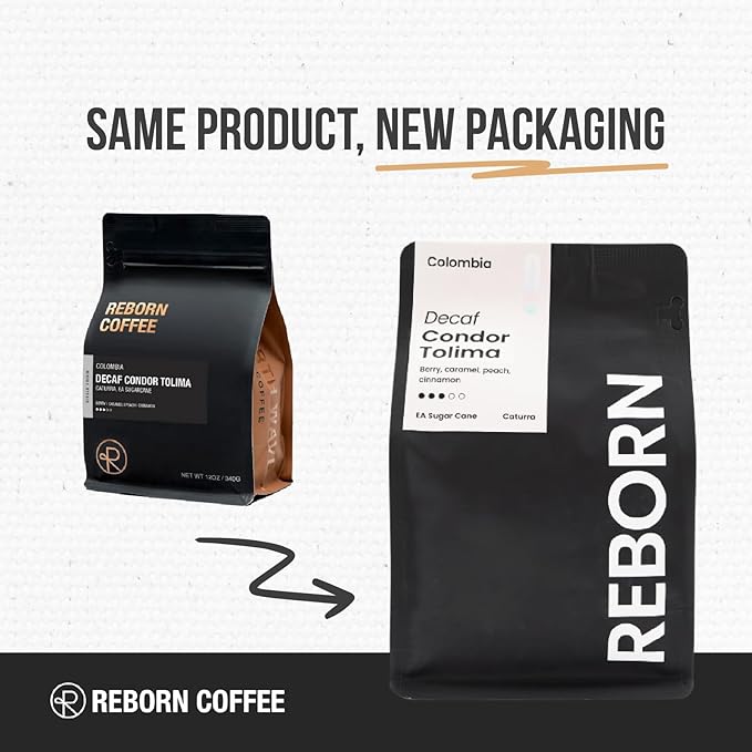 Reborn Coffee Specialty Whole Bean Decaf Coffee, Medium Roast, 12 Ounce, Colombia Condor Tolima