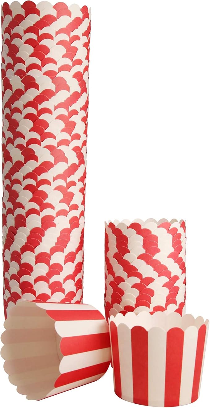 100 Pack Muffin Liners Baking Paper Cups Red and White Stripes Cupcake Liners Elegent Muffins