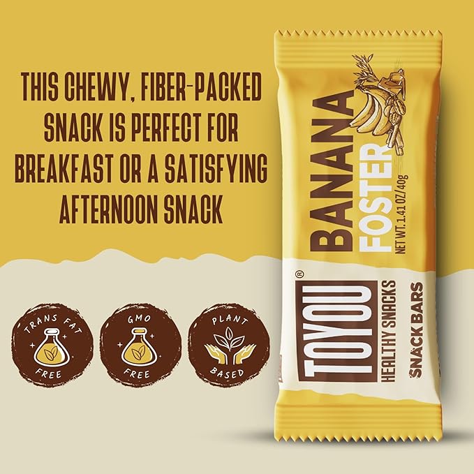 ToYou Chewy Fruit and Nut Bars - Healthy Protein Snacks | Banana Foster - 1.41 Ounce (Pack of 12) |