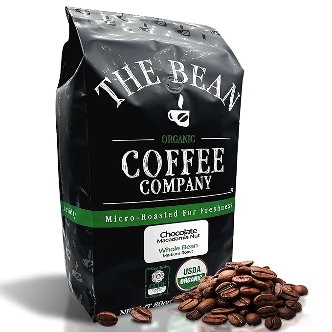 The Bean Organic Coffee Company Chocolate Macadamia Nut, Medium Roast, Whole Bean Coffee, 5-Pound