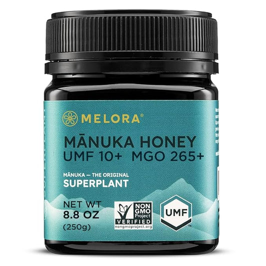 Melora Raw Manuka Honey from New Zealand | UMF 10+ | MGO 265+ | 8.8 Oz Jar | Safe for Skin Care |