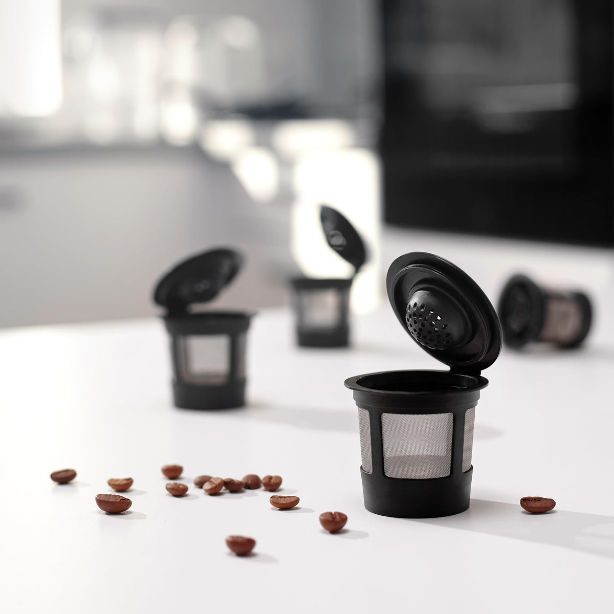 4 Black Reusable K Cups for Keurig Coffee Makers - Compatible with K-Express, K-Elite, K-Select