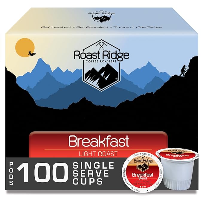 Roast Ridge Single Serve Coffee Pods for Keurig K-cup Brewers, Breakfast Blend, Light Roast, 100