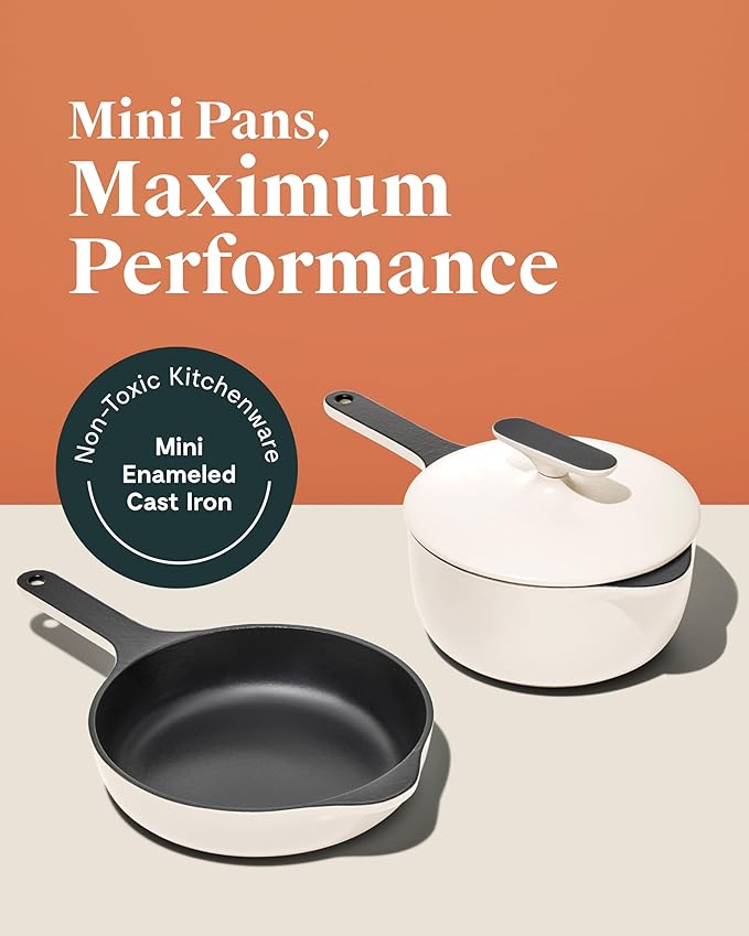 Caraway Cast Iron Skillet - 8” Enameled Cast Iron Pan With 3 Layer Enamel Coating - No Seasoning