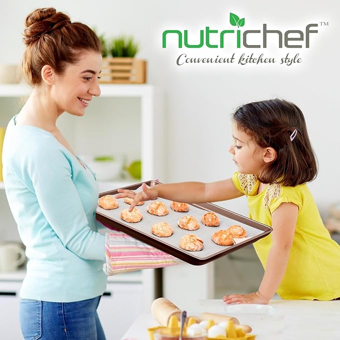 NutriChef 3-Piece Nonstick Baking Pans Set - Thick Carbon Steel Oven Bake Trays - Includes XL