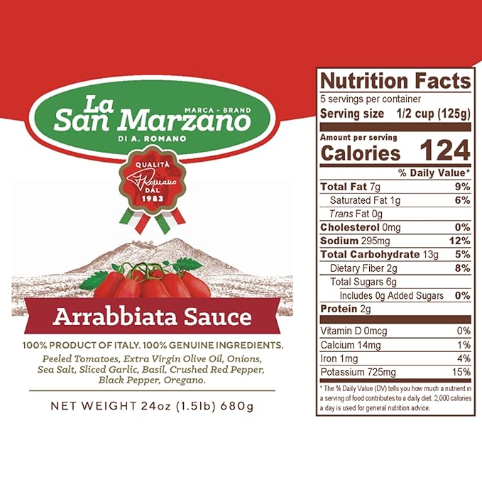 La San Marzano Arrabiata Sauce, 24 oz, Pasta Sauce Made in Italy, All Purpose Tomato Premium