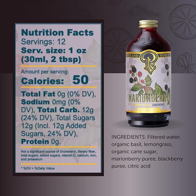 Portland Syrups Marionberry Syrup - Craft Pacific Northwest Fusion for Cocktails, Desserts, Soda