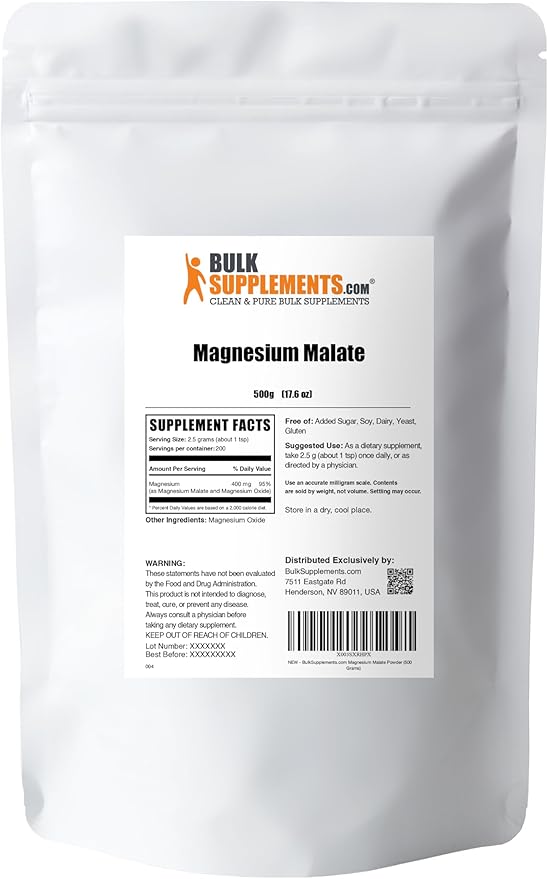 BulkSupplements.com Magnesium Malate Powder - Magnesium Supplements, High Bioavailabilty