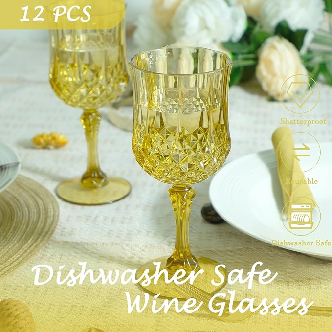 Plastic Wine Glasses，Plastic Goblets Vintage Style Cordial Drinking Glasses for Wedding Reception