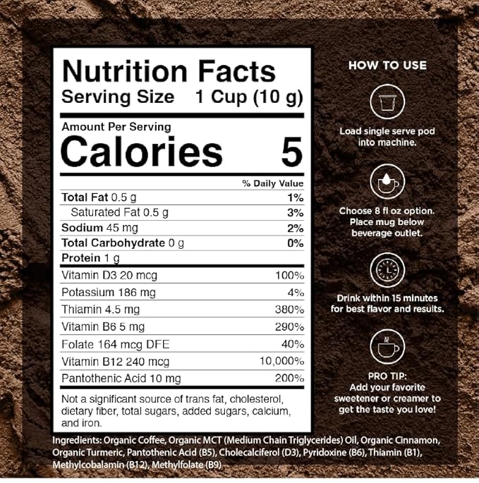 VitaCup Organic Genius Keto Coffee Pods, Increase Energy & Focus w/MCT Oil, Turmeric, B Vitamins