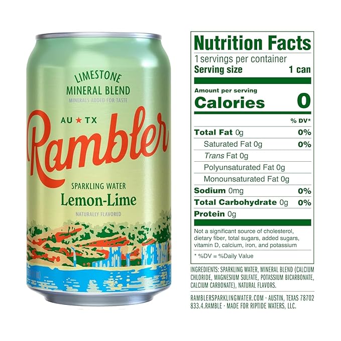 AUTX RAMBLER Sparkling Water, Texas Limestone Mineral Blend, Variety Pack (Original, Lemon-Lime