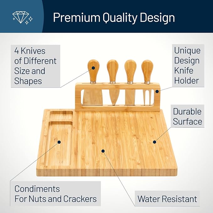 RoyalHouse Bamboo Cheese Board and Charcuterie Boards Set & Serving Tray for Meat, and Wine