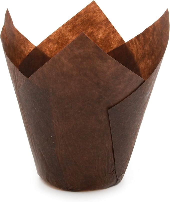 Brown Tulip Baking Cups, Medium Size, for Muffins, Cupcakes, Eco Friendly, Disposable, Non-Stick